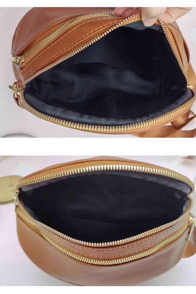 Vegan Leather Multi Pocket Crossbody Chest Bum Bag: OFF WHITE