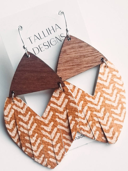 Mustard Broken Chevron Stella Genuine Leather Earrings: Large (~2")