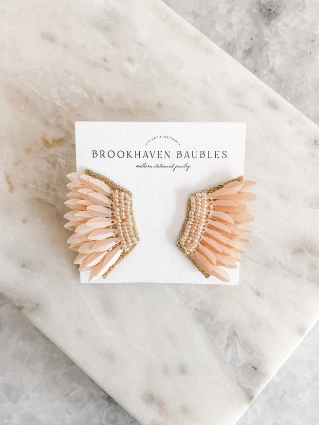 Champagne Sequin Wing Beaded Earrings