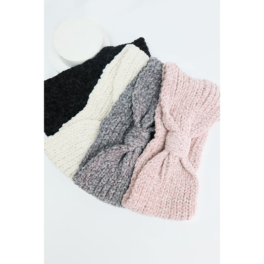 Soft Color Chenille Bow Knit Headwrap