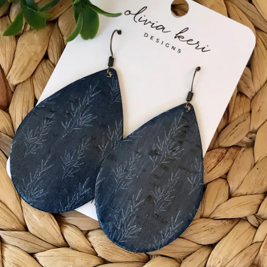 Brittany - Deep Blue Fern: Tear Drop Earring