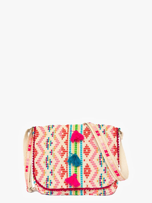 Pia Aztec Cotton Crossbody w/ Fringe