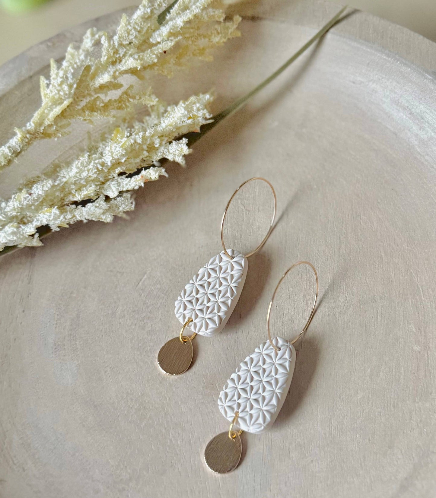 Flower Textured Clay Hoops : Terracotta