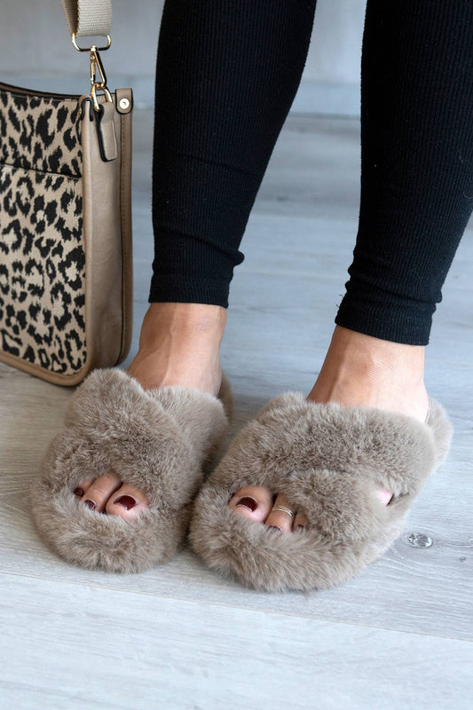 Drew Criss Cross Slippers w/ Trim: Taupe / 42/11