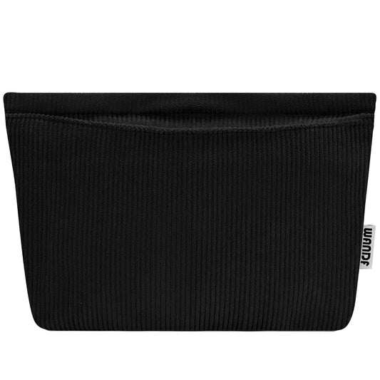 Corduroy Makeup Bag Zipper Pouch Small Objects Storage Bag: Black