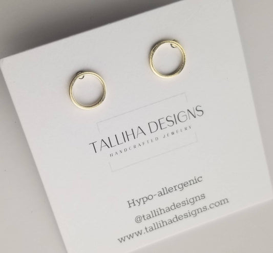 10mm Circle Plated Brass Minimalist Earring Studs: Gold Plated Brass