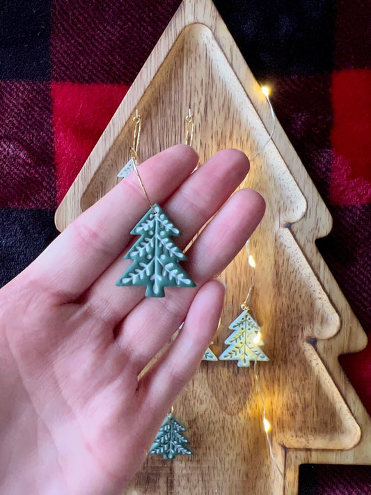 Christmas Tree Clay Hoop Earrings