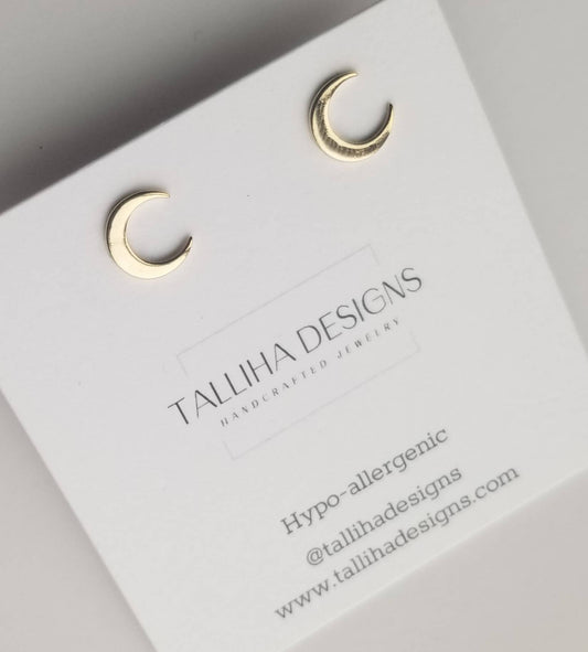 10mm Crescent Moon Plated Brass Earring Studs: Gold Plated Brass