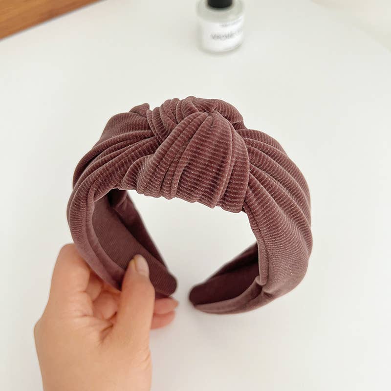 Corduroy Metallic Detail Wide Knot Headband: Assorted