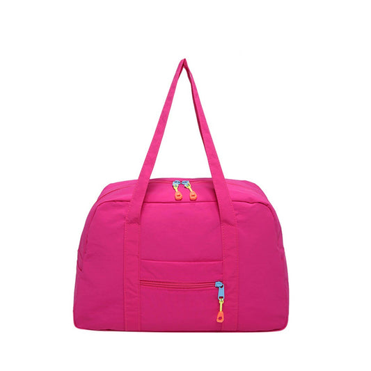 Large Capacity Travel Bag with Handheld, Nylon Shoulder Bag: Rose Red