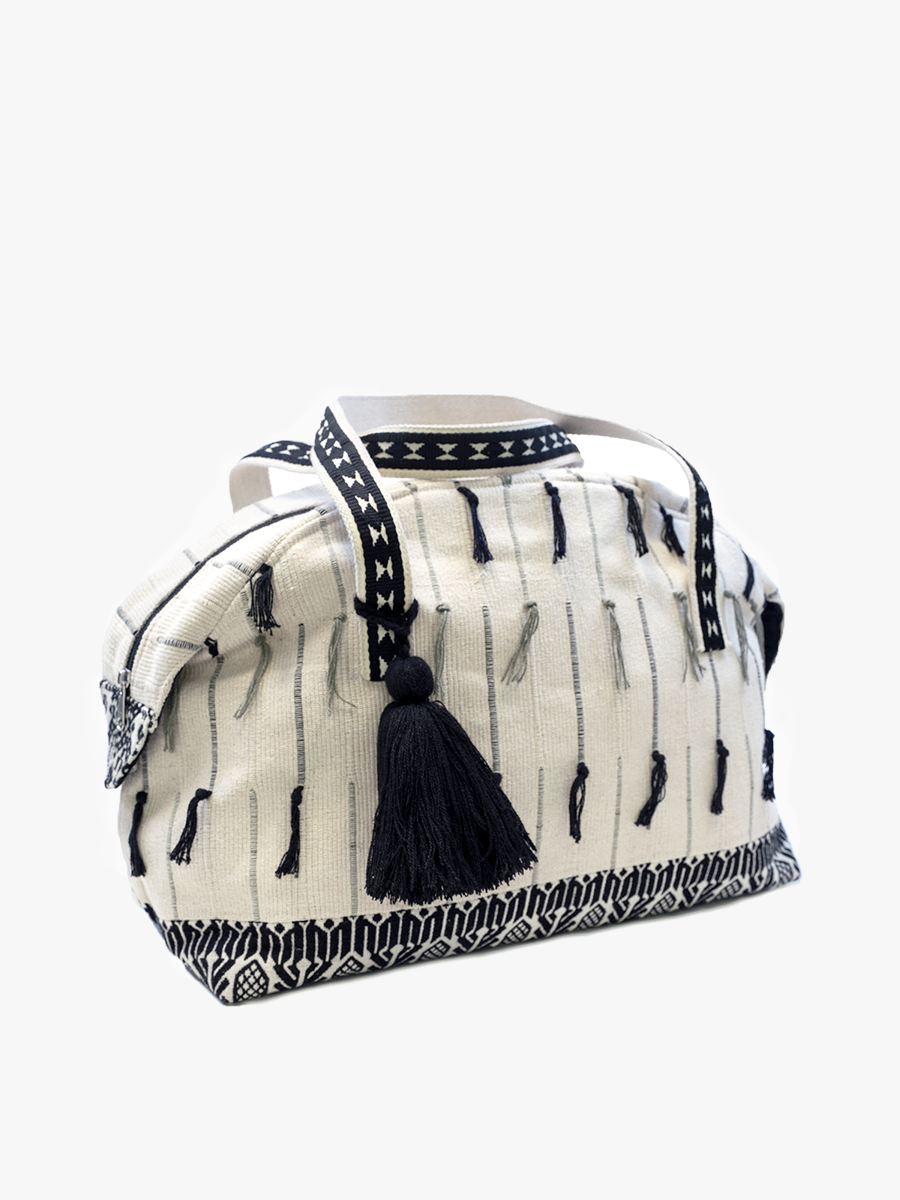 M2151 Felicia Cotton Tassel Weekender/Duffle Bag: Black/Ivory