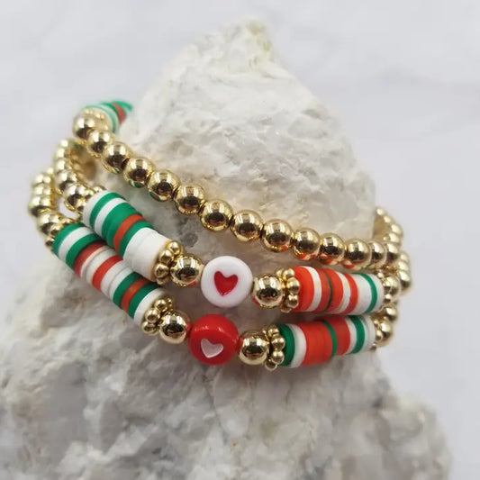 Beaded Christmas Stretch Heishi Bracelets - Set of 3