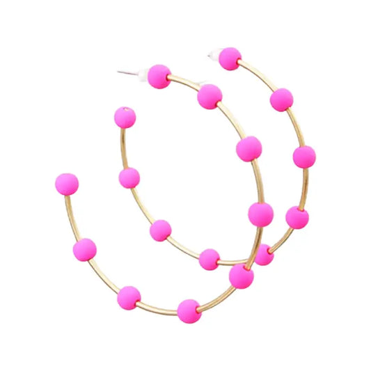Hot Pink & Gold Bead Hoops