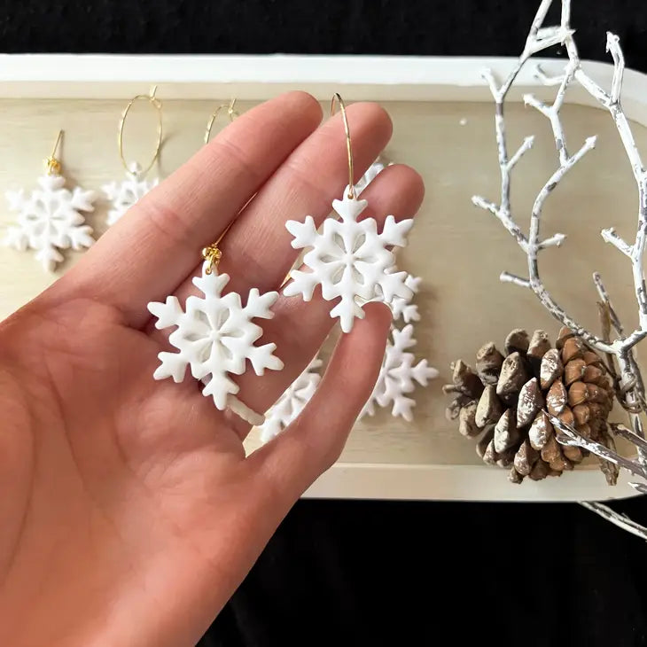 Snowflake Clay Hoop Earrings