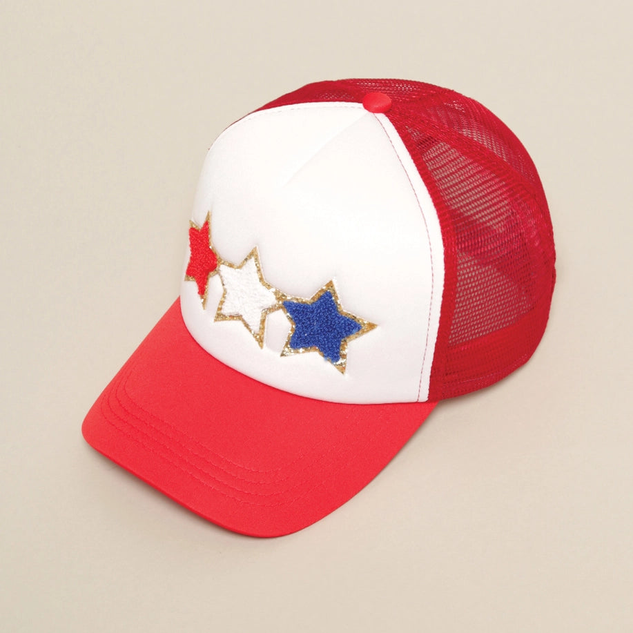 USA Star Faux Shearling Glitter Baseball Cap