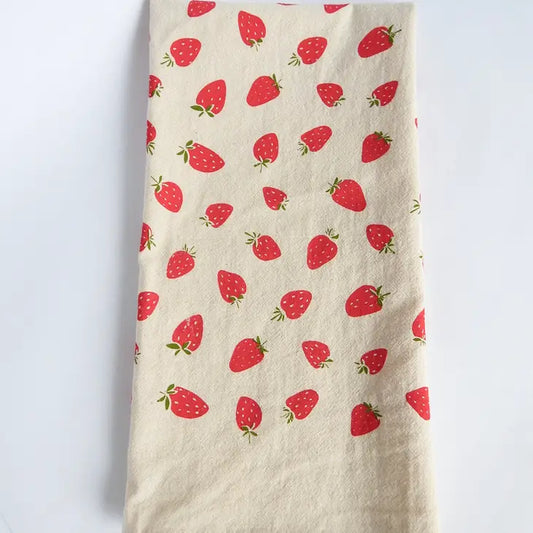 Strawberry Hand-Printed Cotton Kitchen Towel