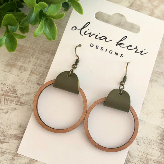 OLIVE Wood Hoops - Genuine Leather