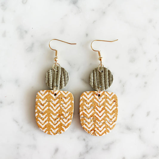 Boho Genuine Leather Dangle Earring - Mustard Chevron