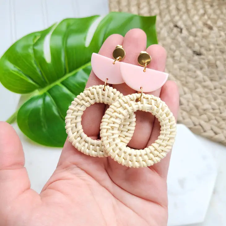 Lana Earrings - Shell Pink / Resort Woven Rattan Earring